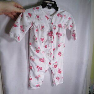 Baby Pink Floral bodysuit FULLY OPENS IN FRONT silver glittered fabric 3mts